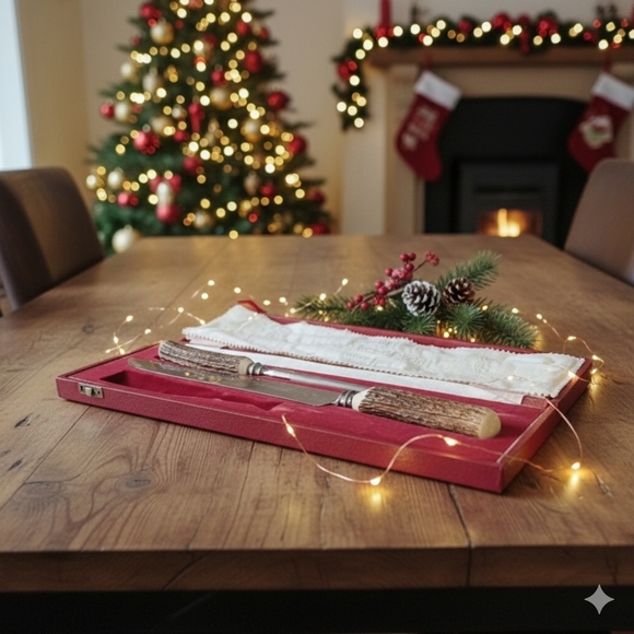 Real Stag Horn Thanksgiving carving knife and sharpener set